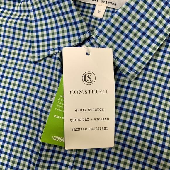 ConStruct Shirt Mens M Medium SLIM Fit Stretch Check Long Sleeve Gingham Check - Picture 5 of 12